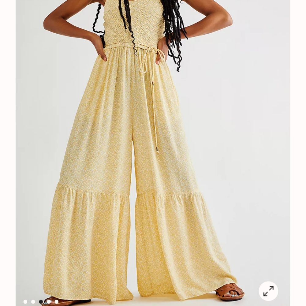Free People- Little of Your Love Jumpsuit in the color Tea Combo (Yellow)
